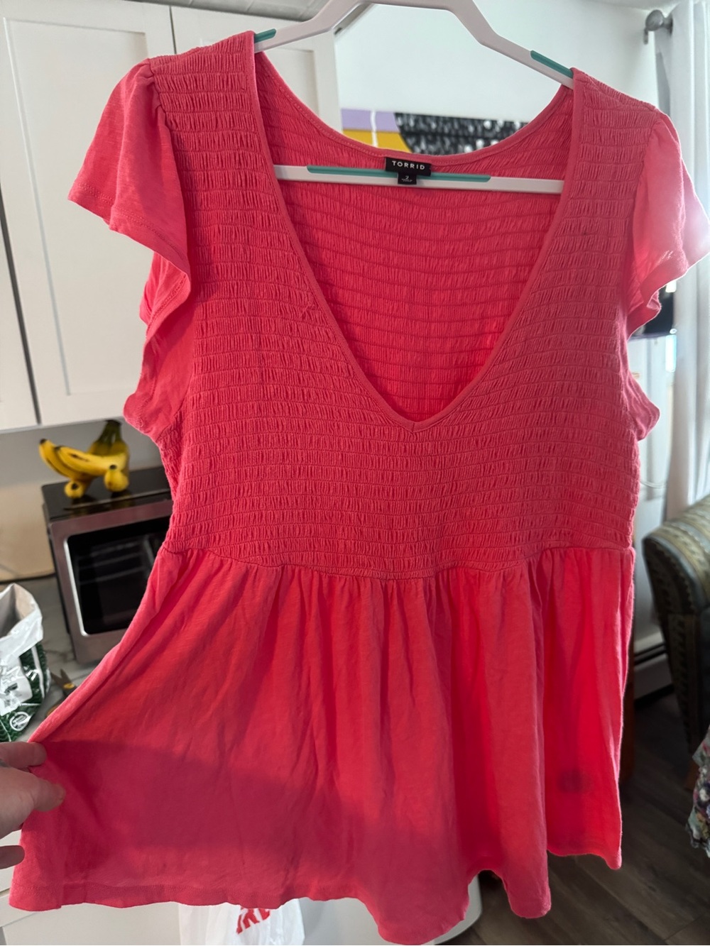 Torrid Pink Smocked Empire Waist Flutter Sleeve Peplum Top size 2X - Picture 2 of 9